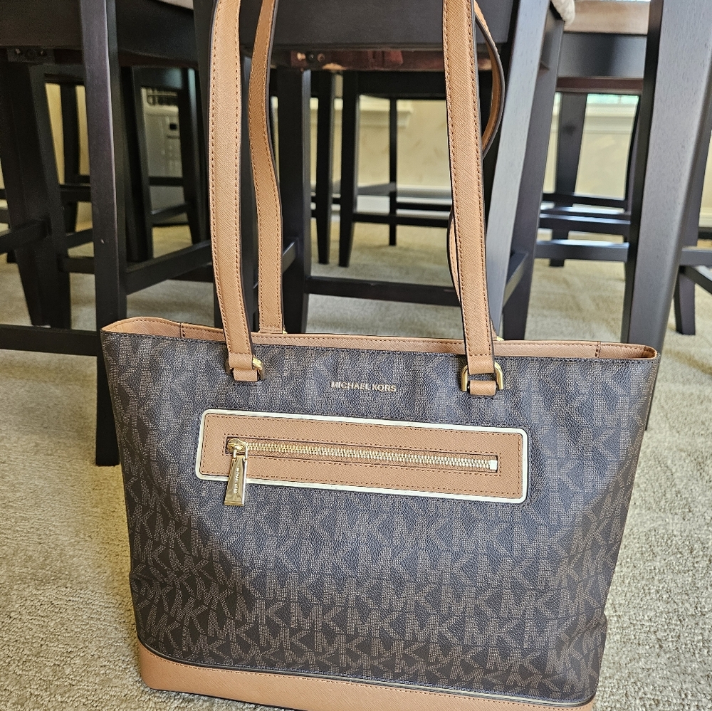 Michael Kors Brown Leather Trim Tote
